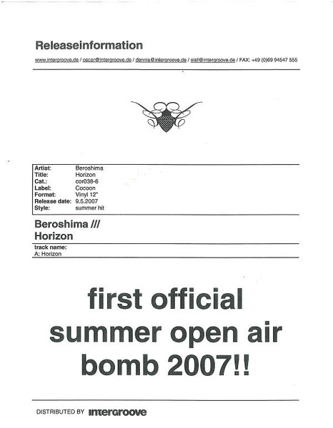 Beroshima - Horizon | Cocoon Recordings (cor038-6) - 2