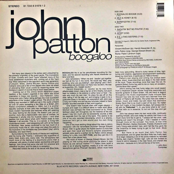 John Patton - Boogaloo | Blue Note (B1 7243 8 31878 1 2) - 2