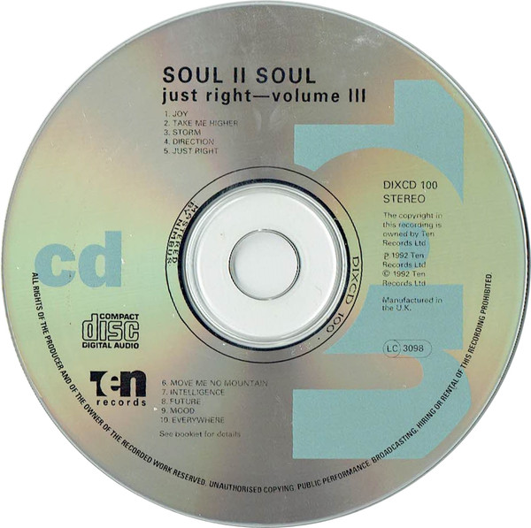 Soul II Soul - Volume III Just Right | 10 Records (DIXCD 100) - 3