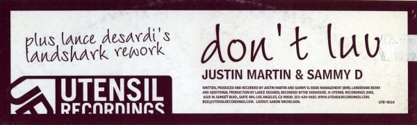 Justin Martin & Sammy D - Don't Luv | Utensil Recordings (UTR-0010)