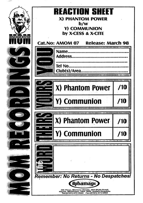 X-Cess & X-Cite - Communion | MOM Recordings (AMOM 07)