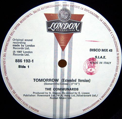 The Communards - Tomorrow | London Records (886 192-1) The Communards - Tomorrow | London Records (886 192-1)