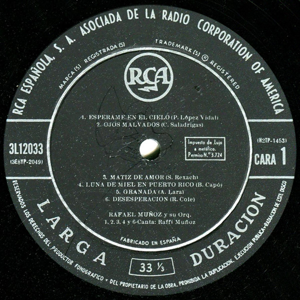 Rafael Muñoz And His Orchestra - Luna De Miel En Puerto Rico | RCA (3L12033) - 3