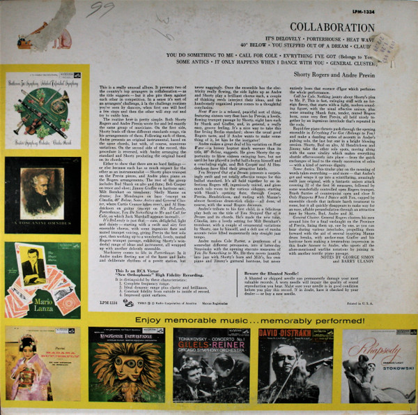 Shorty Rogers And André Previn - Collaboration | RCA Victor (LPM-1334) - 2