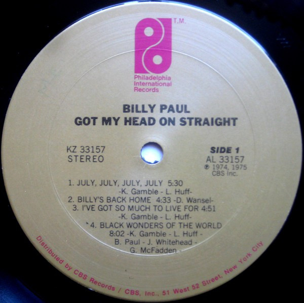 Billy Paul - Got My Head On Straight | Philadelphia International Records (KZ 33157) - 3
