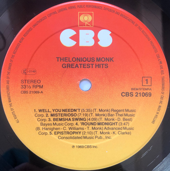 Thelonious Monk - Greatest Hits | CBS (CBS 21069) - 3