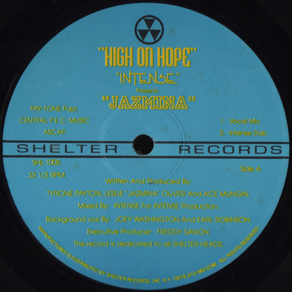 Intense Presents Jazmina - High On Hope | Shelter Records (SHL-1005)