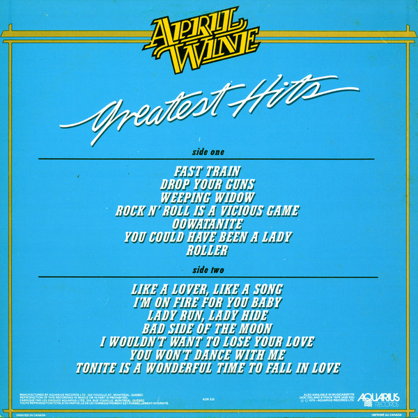 April Wine - Greatest Hits | Aquarius Records (AQR 525) - 2