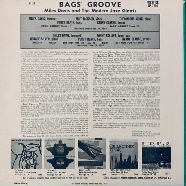 Miles Davis - Bags Groove | Prestige (SMJ-6520(M)) - 2