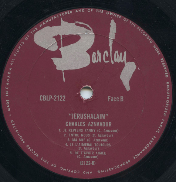 Charles Aznavour - Jerushalaim | Barclay (CBLP 2122) - 4