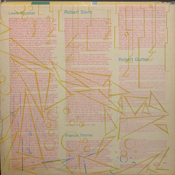 Robert Stern / Lewis Spratlan / Francis Thorne - Carom For Orchestra And Magnetic Tape / Two Pieces For Orchestra / Fanfare, Fugue And Funk | Opus One (Number 19) - 2