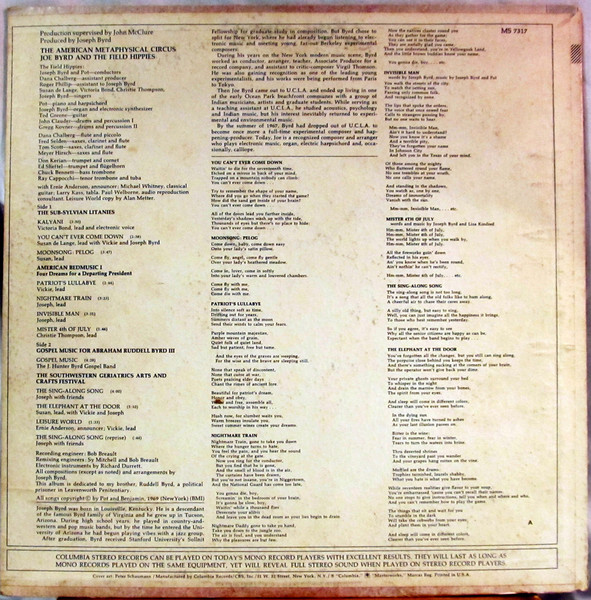 Joe Byrd And The Field Hippies - The American Metaphysical Circus | Columbia Masterworks (MS 7317) - 2