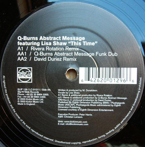 Q-Burns Abstract Message Featuring Lisa Shaw - This Time | Slip 'n' Slide (SLIP 129) - 3