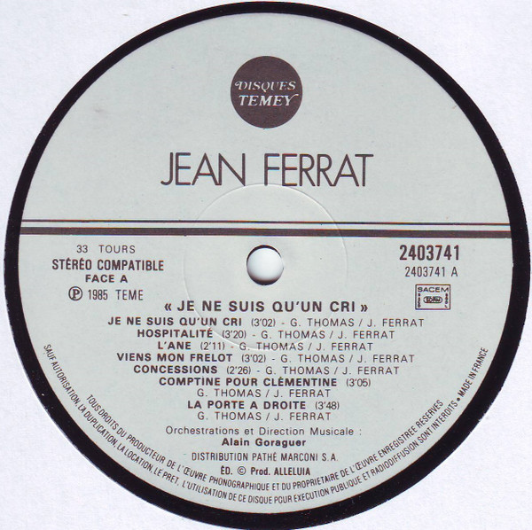 Jean Ferrat - Je Ne Suis Qu'un Cri | Disques Temey (2403741) - 4