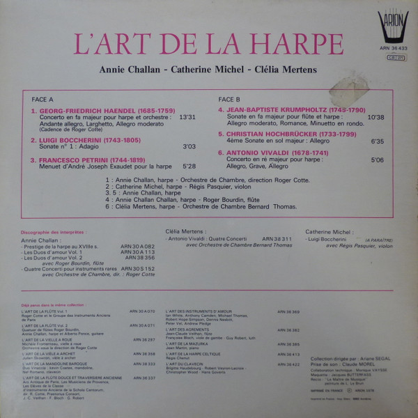 Annie Challan , Catherine Michel , Clélia Mertens - L'Art De La Harpe | Arion (ARN 36433) - 2