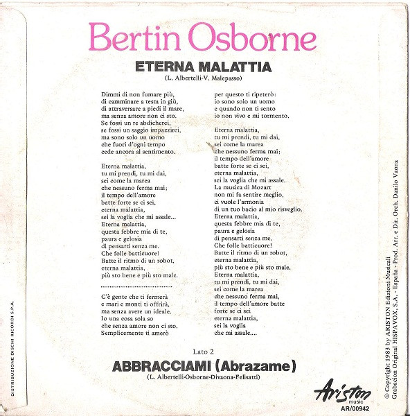 Bertín Osborne - Eterna Malattia | Ariston Music (AR/00942) - 2