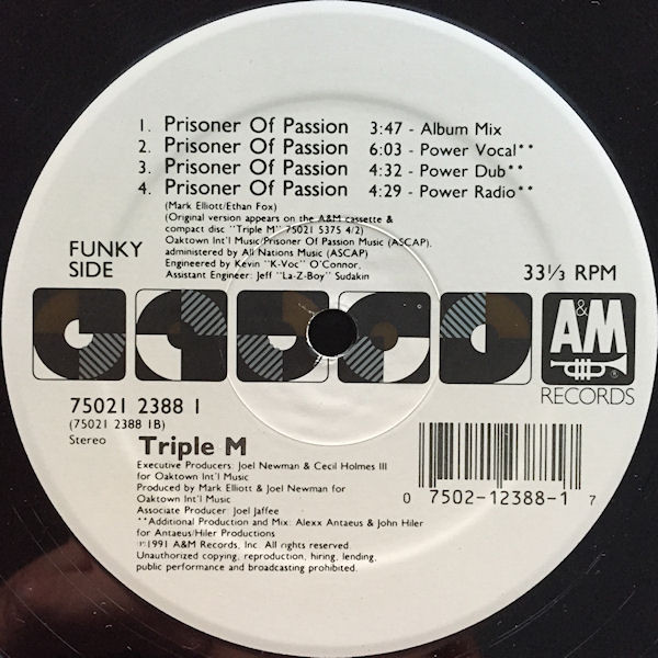 Triple M - Prisoner Of Passion | A&M Records (75021 2388 1)