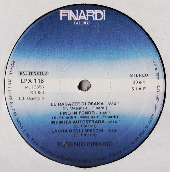 Eugenio Finardi - Dal Blu | Fonit Cetra (LPX 116) - 2