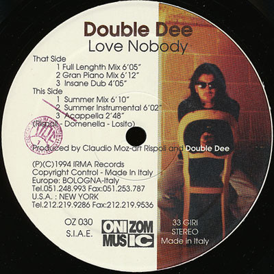 Double Dee - Love Nobody | Onizom Music (OZ 030) - 3