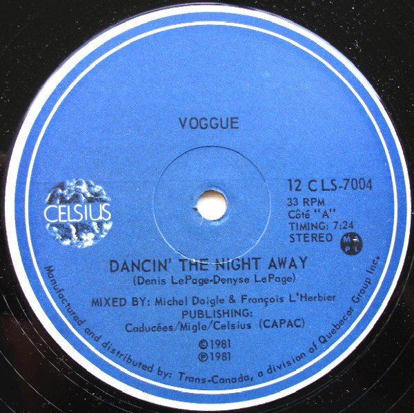 Voggue - Dancin' The Night Away / Roller Boogie | Celsius (12 CLS-7004)