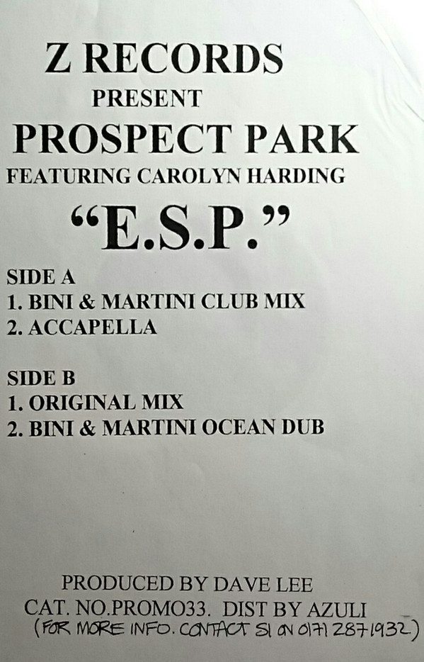 Prospect Park Featuring Carolyn Harding - E.S.P. | Z Records (PROMO33)