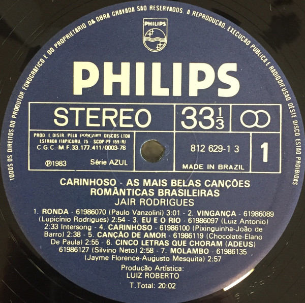 Jair Rodrigues - Carinhoso - As Mais Belas Canções Românticas Brasileiras | Philips (81262913) - 2