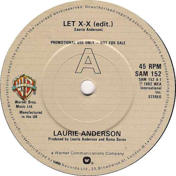 Laurie Anderson - Let X = X / From The Air | Warner Bros. Records (SAM 152)
