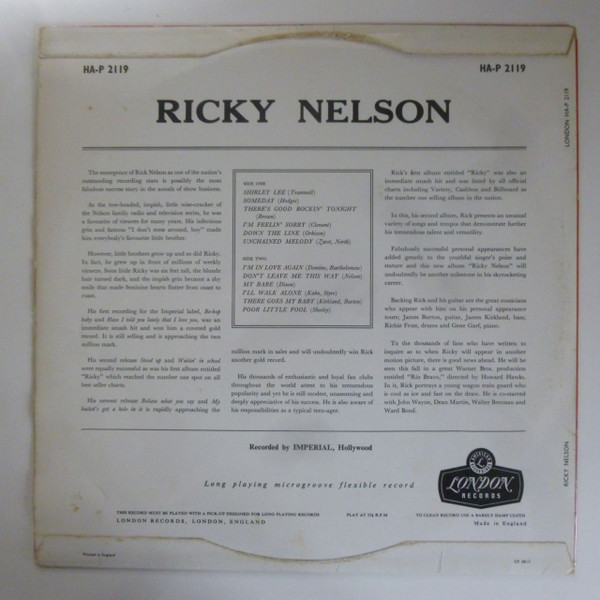 Ricky Nelson - Ricky Nelson | London Records (HA-P 2119) - 2