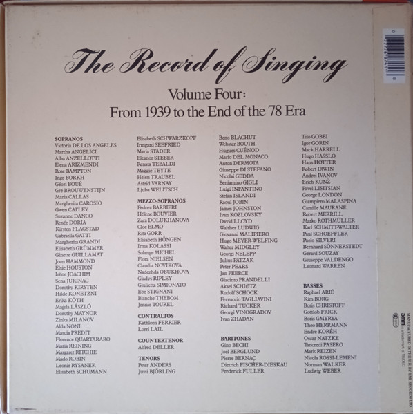 Various - The Record Of Singing Volume Four: From 1939 To The End Of The 78 Era | His Master's Voice (EX 7697411)
