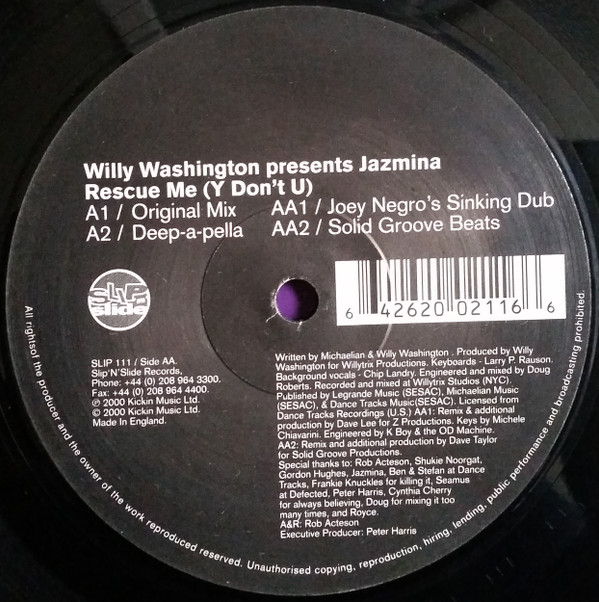 Willy Washington Presents Jazmina - Rescue Me (Y Don't U) (Part 1) | Slip 'n' Slide (SLIP 111) - 4