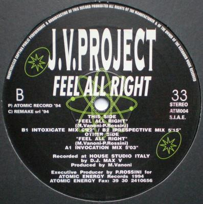JV Project - Feel All Right | Atomic Energy Records (ATM004) - main