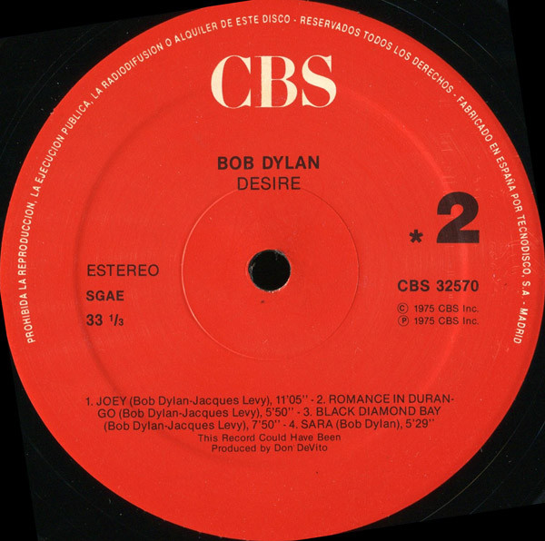 Bob Dylan - Desire | CBS (CBS 32570) - 4