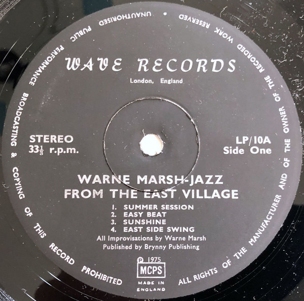 Warne Marsh - Jazz From The East Village | Wave (LP 10) - 3