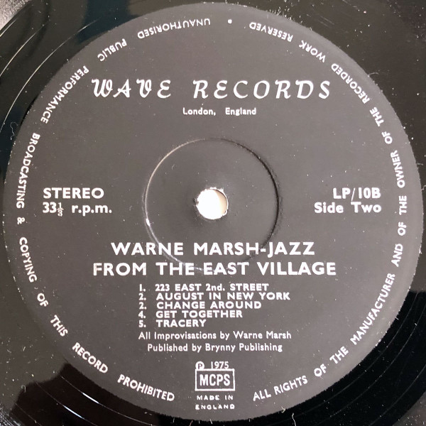 Warne Marsh - Jazz From The East Village | Wave (LP 10) - 4