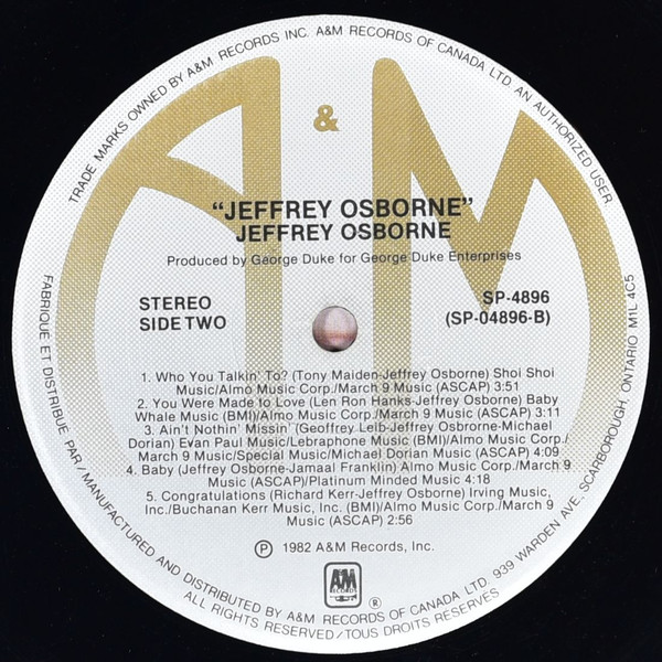 Jeffrey Osborne - Jeffrey Osborne | A&M Records (SP-4896) - 4