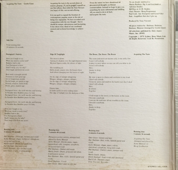 Gentle Giant - Acquiring The Taste | Vertigo (VEL-1005) - 2