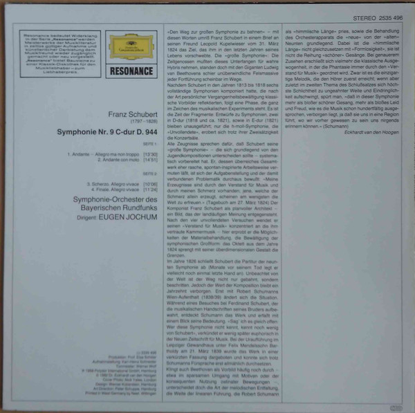 Franz Schubert - Symphonie-Orchester Des Bayerischen Rundfunks , Eugen Jochum - Symphonie Nr. 9 C-Dur D.944 | Deutsche Grammophon (2535 496)