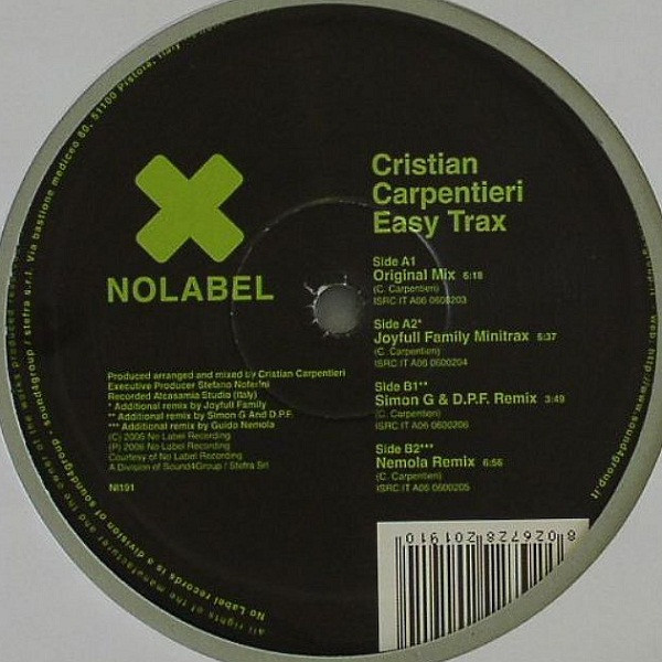 Cristian Carpentieri - Easy Trax | No Label (NL191) Cristian Carpentieri - Easy Trax | No Label (NL191)