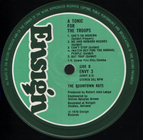 The Boomtown Rats - A Tonic For The Troops | Ensign (ENVY 3) - 4 The Boomtown Rats - A Tonic For The Troops | Ensign (ENVY 3) - 4