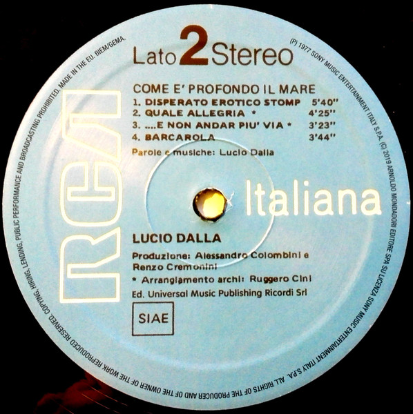 Lucio Dalla - Come È Profondo Il Mare | RCA Italiana (19SC0117) - 4