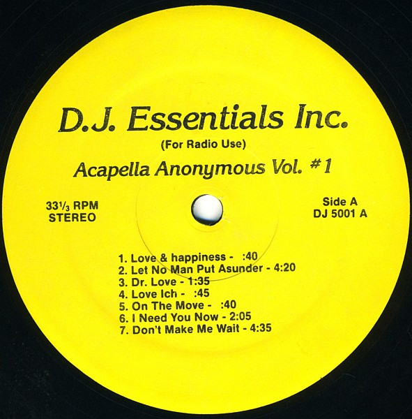 Various - Acapella Anonymous Vol. #1 | DJ Essentials Inc. (DJ 5001)
