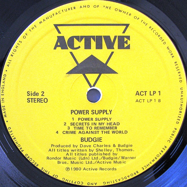 Budgie - Power Supply | Active Records (ACT LP 1) - 4 Budgie - Power Supply | Active Records (ACT LP 1) - 4