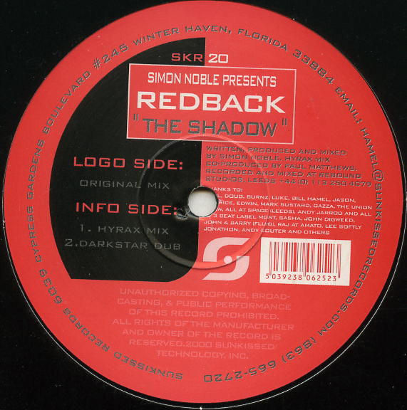 Simon Noble Presents Redback - The Shadow | Sunkissed Records (SKR 20)