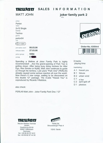 Matt John - Joker Family Park 2 | Perlon (PERL 54) - 2