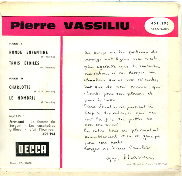 Pierre Vassiliu - Ronde Enfantine | Decca (451.196) - 2