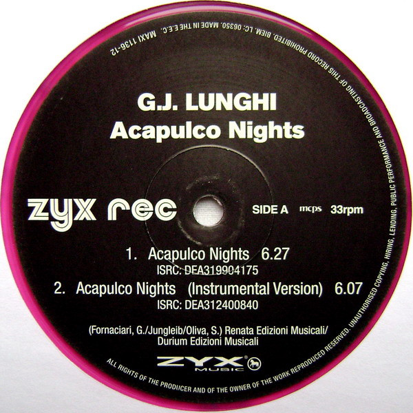 G.J. Lunghi - Acapulco Nights | ZYX Music (MAXI 1136-12) - 3