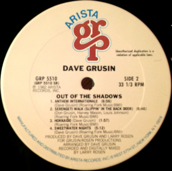Dave Grusin - Out Of The Shadows | Arista GRP (GRP 5510) - 4