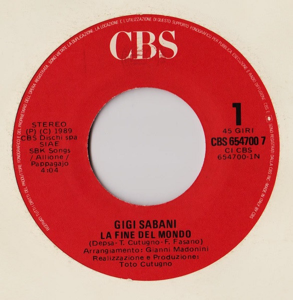 Gigi Sabani - La Fine Del Mondo | CBS (CBS 654700 7)