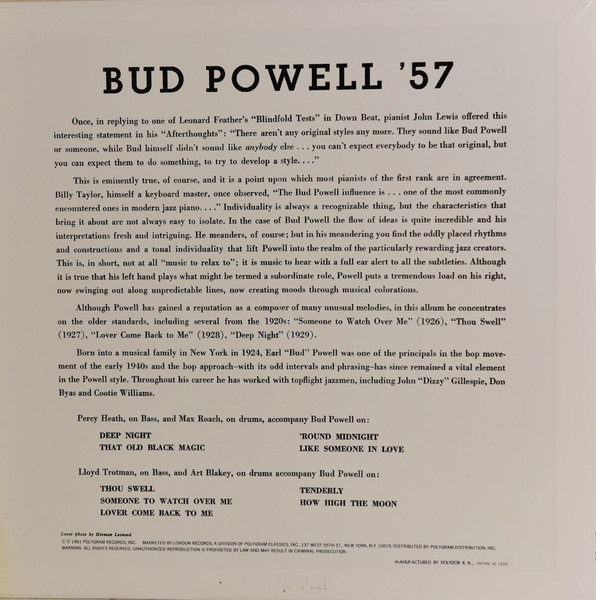 Bud Powell - Bud Powell '57 | Verve Records (UMV 2571) - 3