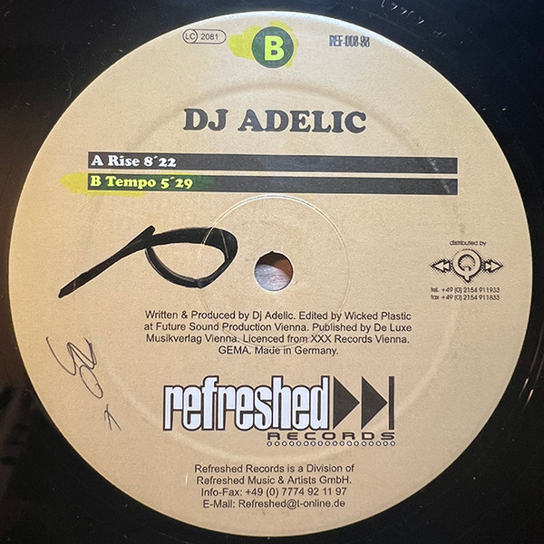 DJ Adelic - Rise / Tempo | Refreshed Records (REF 008-98) - 4